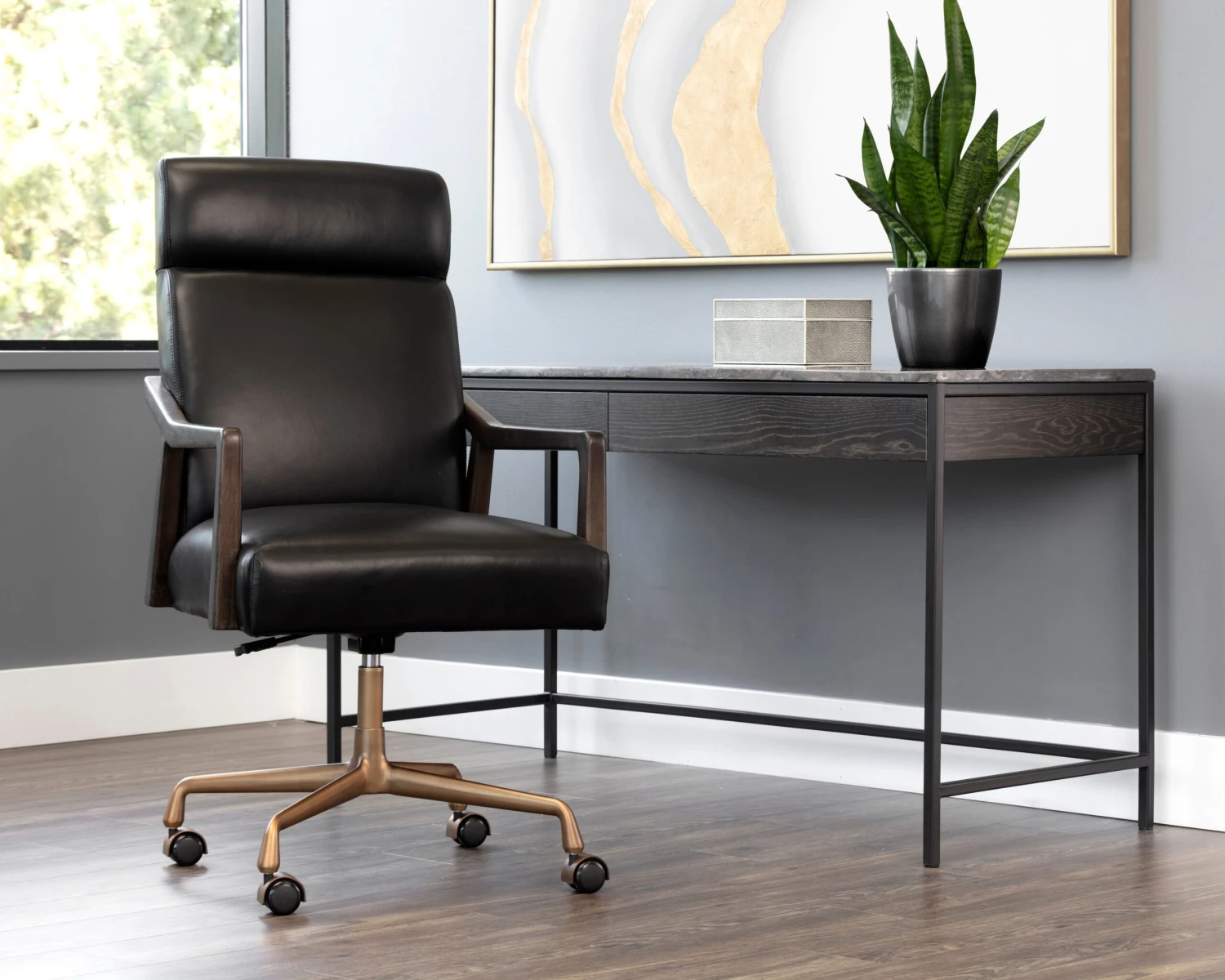 Sunpan Collin Office Chair - Brown - Cortina Black Leather 2 Sunpan Collin Office Chair - Brown - Cortina Black Leather - Image 2