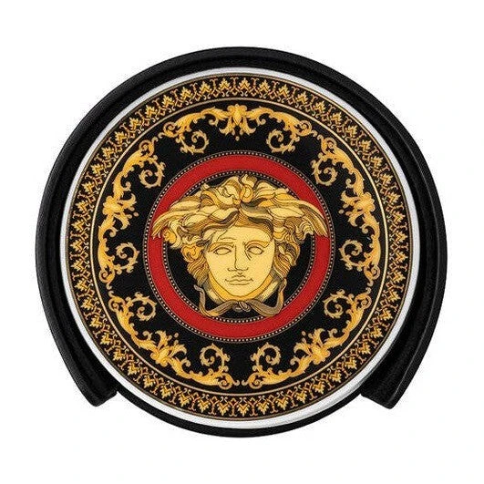 Versace Medusa Red Porcelain Coaster In Leather Box - Set Of 4 2 Versace Medusa Red Porcelain Coaster In Leather Box - Set Of 4 - Image 2