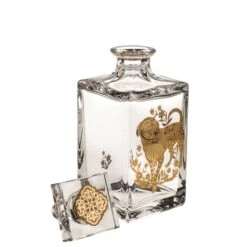 Vista Alegre Golden Whisky Decanter With Gold Dog