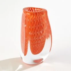 Global Views Triangular Bubbled Vase - Orange -Grayson-Living 58891