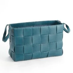 Global Views Soft Woven Leather Basket - Azure 12 Global Views Soft Woven Leather Basket - Azure -Grayson-Living 59042