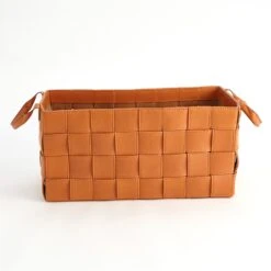 Global Views Soft Woven Leather Basket - Orange -Grayson-Living 59048
