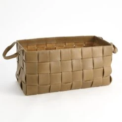 Global Views Soft Woven Leather Basket - Putty 12 Global Views Soft Woven Leather Basket - Putty -Grayson-Living 59068