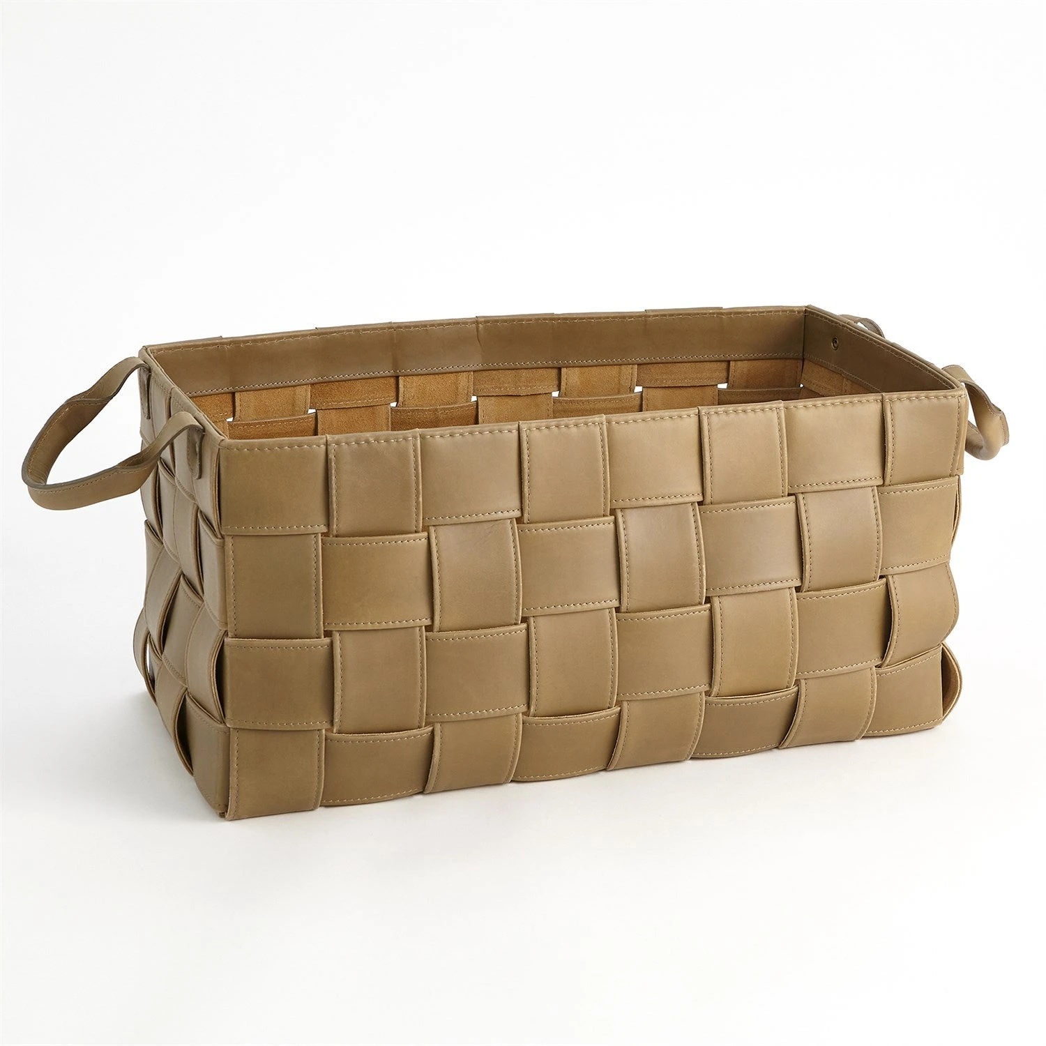 Global Views Soft Woven Leather Basket - Putty 5 Global Views Soft Woven Leather Basket - Putty - Image 5