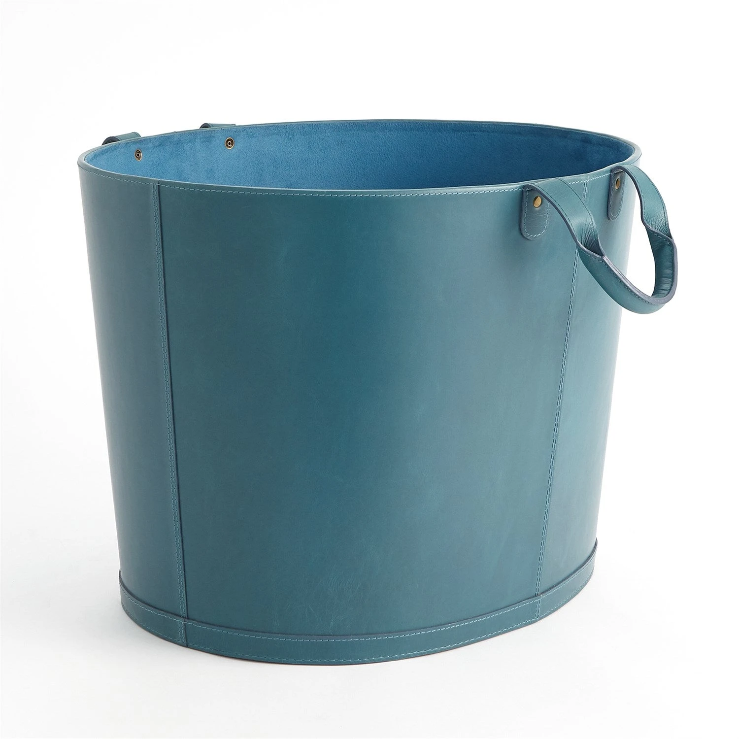 Global Views Oversized Oval Leather Basket - Azure 2 Global Views Oversized Oval Leather Basket - Azure - Image 2