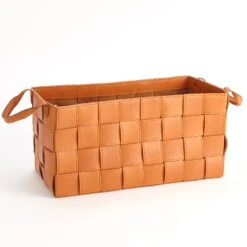 Global Views Soft Woven Leather Basket - Orange -Grayson-Living 59108