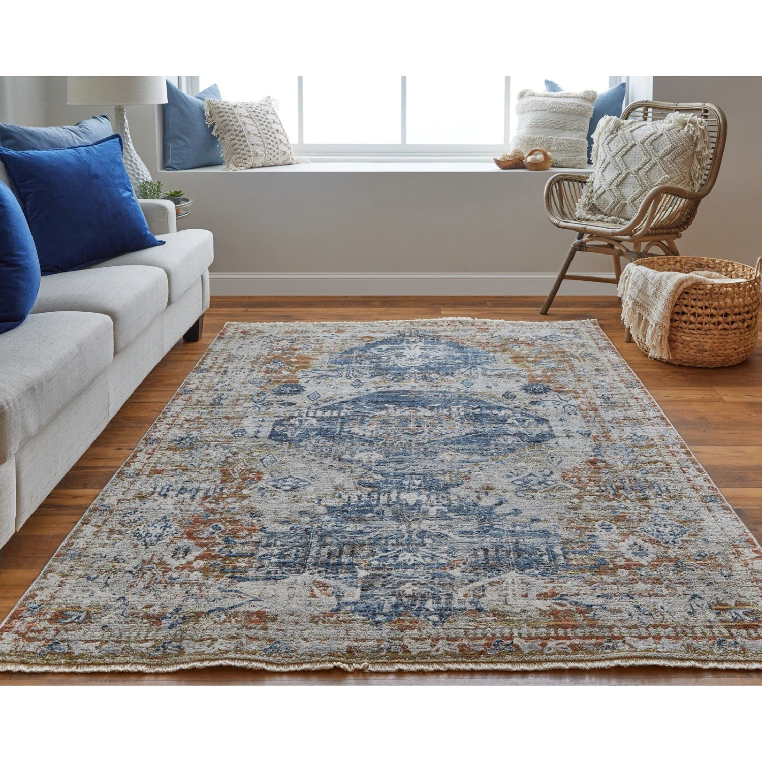 Feizy Kaia 39HWF Transitional Medallion In Ivory/Orange/Blue 3 Feizy Kaia 39HWF Transitional Medallion In Ivory/Orange/Blue - Image 3