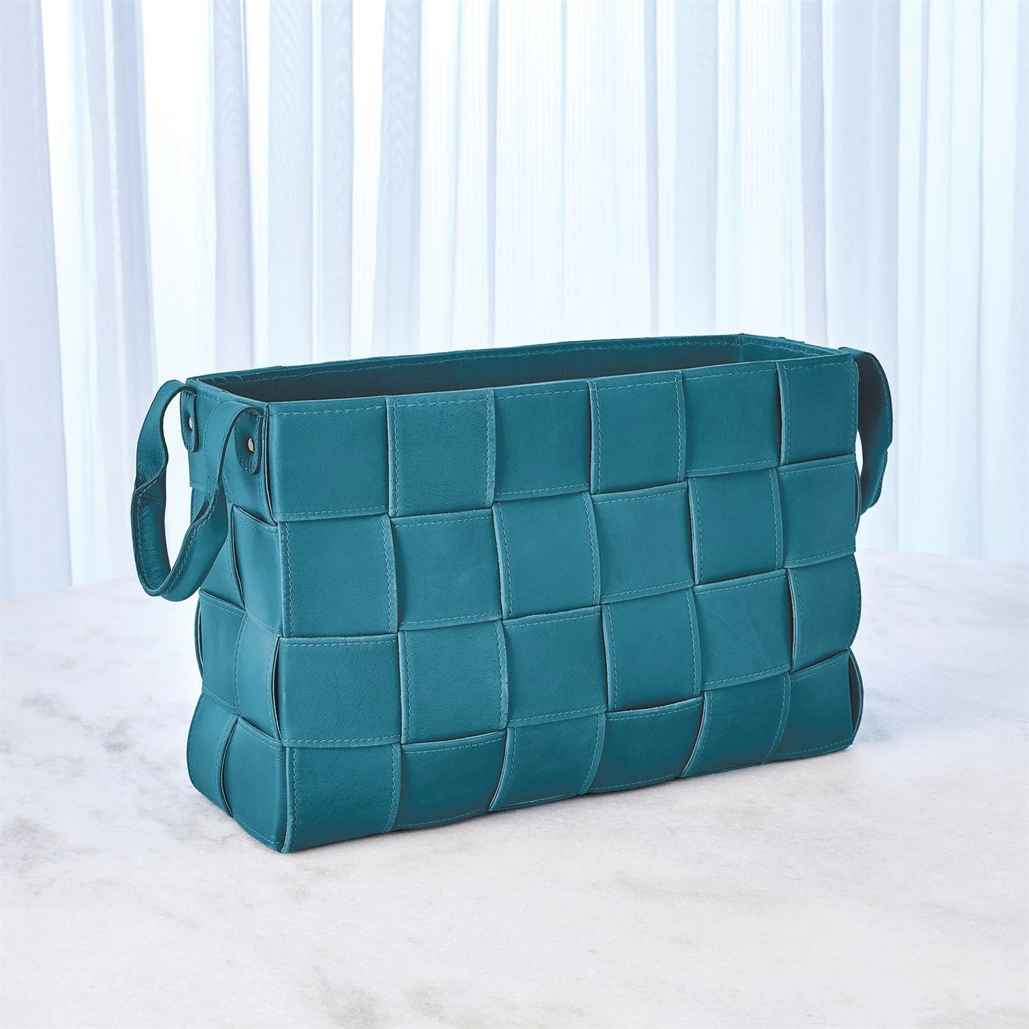 Global Views Soft Woven Leather Basket - Azure 5 Global Views Soft Woven Leather Basket - Azure - Image 5