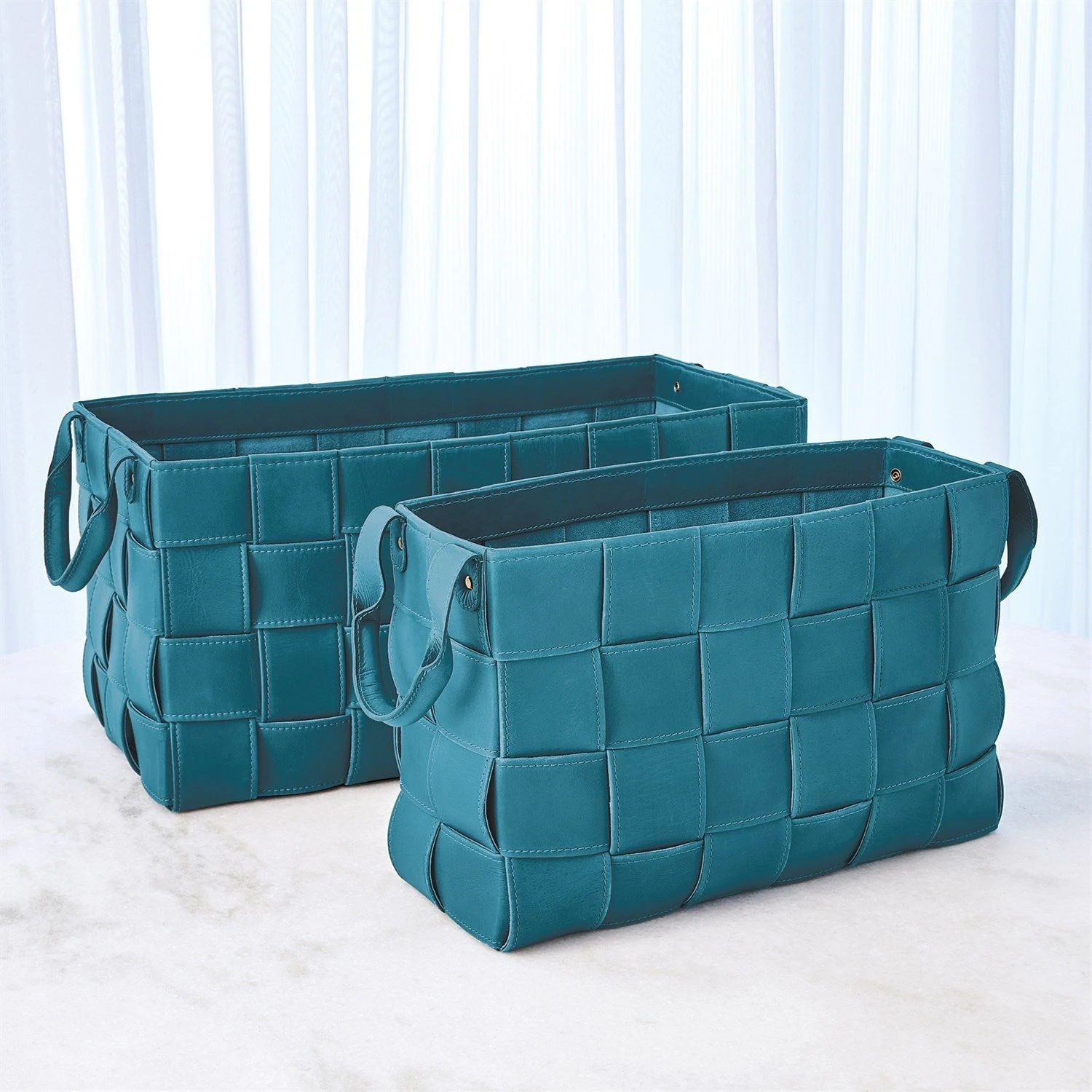 Global Views Soft Woven Leather Basket - Azure 1 Global Views Soft Woven Leather Basket - Azure