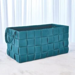 Global Views Soft Woven Leather Basket - Azure 9 Global Views Soft Woven Leather Basket - Azure -Grayson-Living 60484