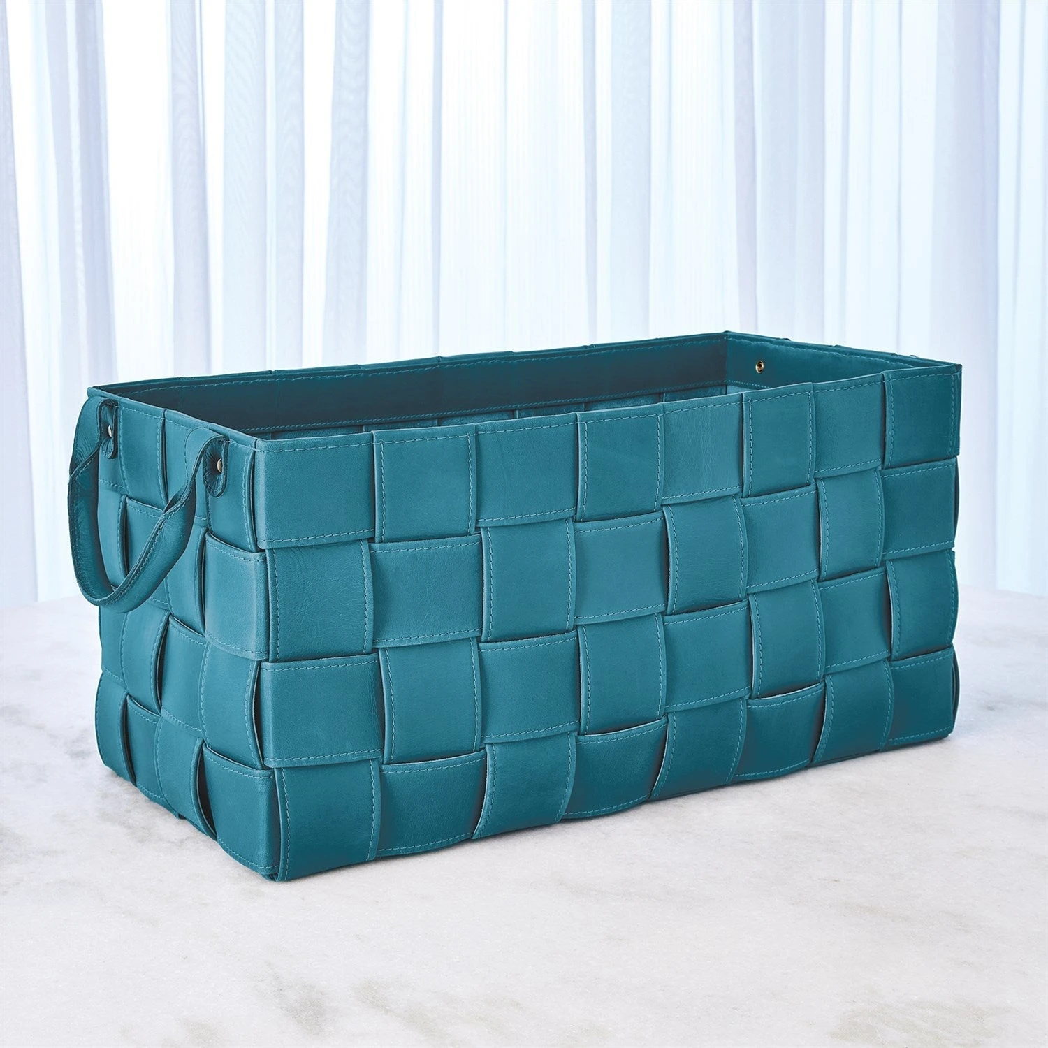 Global Views Soft Woven Leather Basket - Azure 3 Global Views Soft Woven Leather Basket - Azure - Image 3