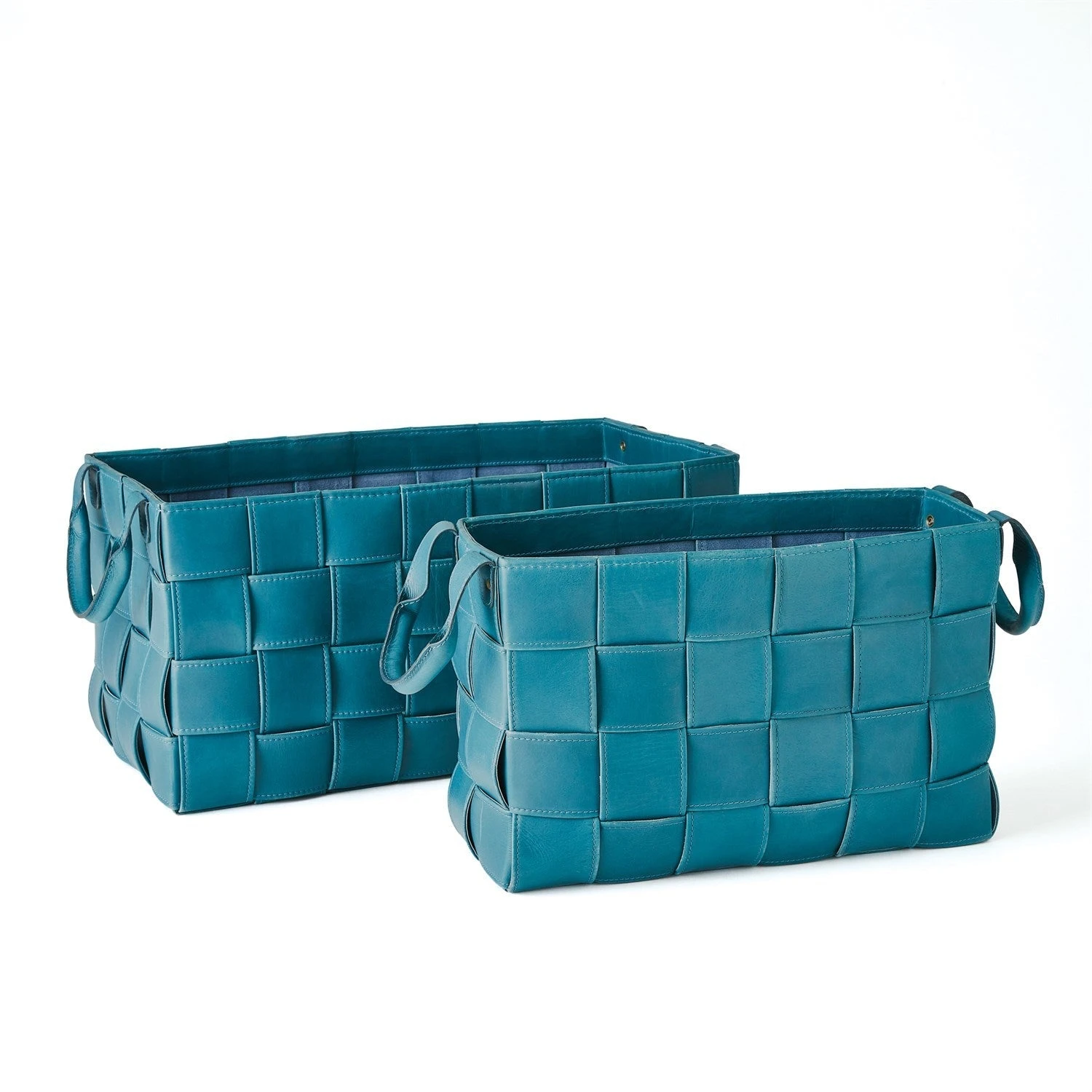 Global Views Soft Woven Leather Basket - Azure 2 Global Views Soft Woven Leather Basket - Azure - Image 2