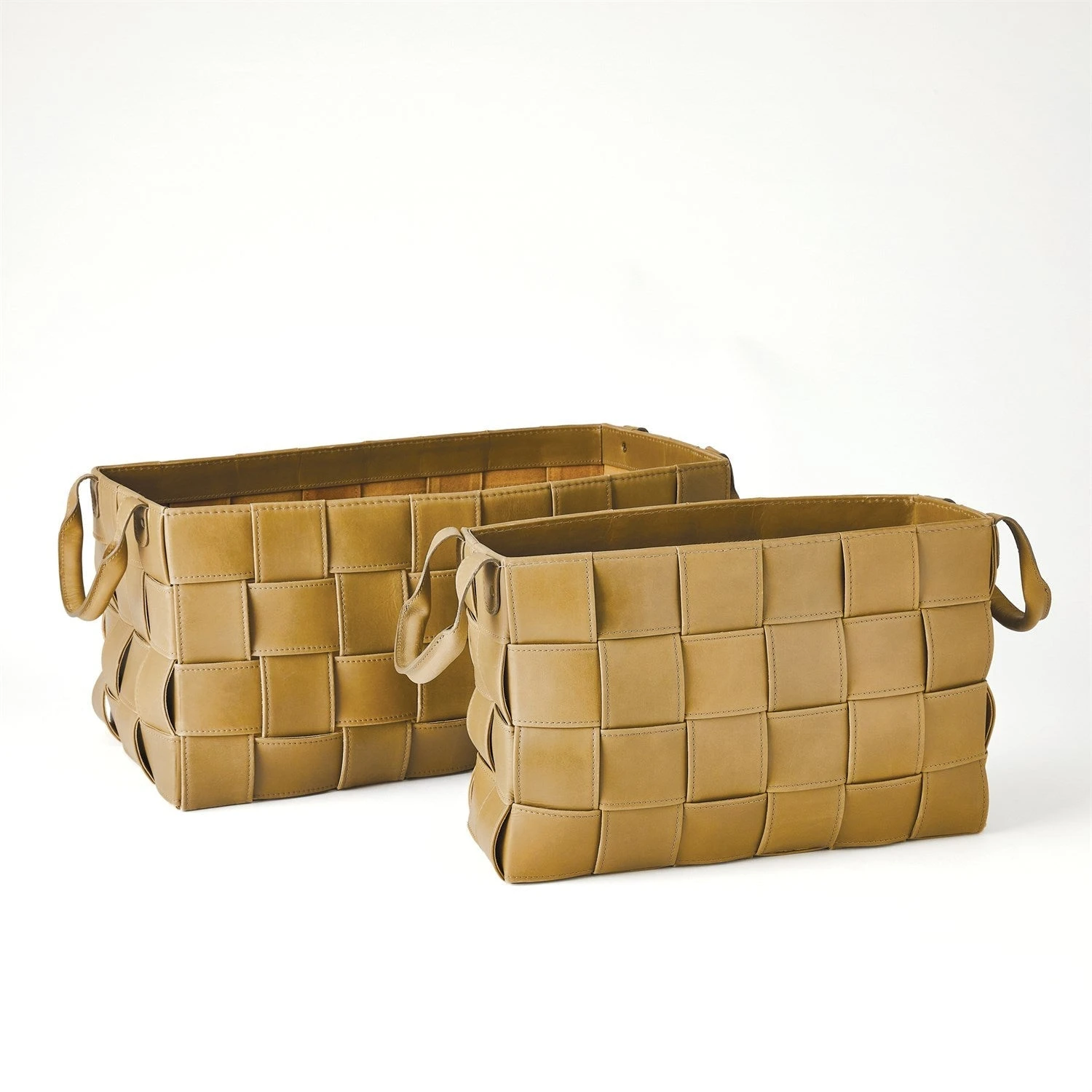 Global Views Soft Woven Leather Basket - Putty 3 Global Views Soft Woven Leather Basket - Putty - Image 3