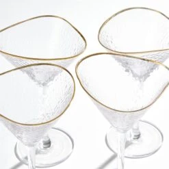 Global Views Hammered Martini Glasses With Gold Rim - Set Of 4 -Grayson-Living 61485