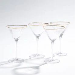 Global Views Hammered Martini Glasses With Gold Rim - Set Of 4