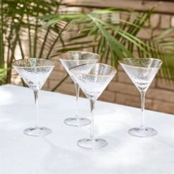 Global Views Hammered Martini Glasses With Gold Rim - Set Of 4 -Grayson-Living 70622
