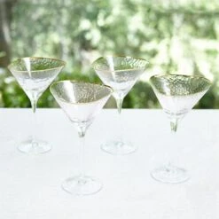 Global Views Hammered Martini Glasses With Gold Rim - Set Of 4 -Grayson-Living 70623