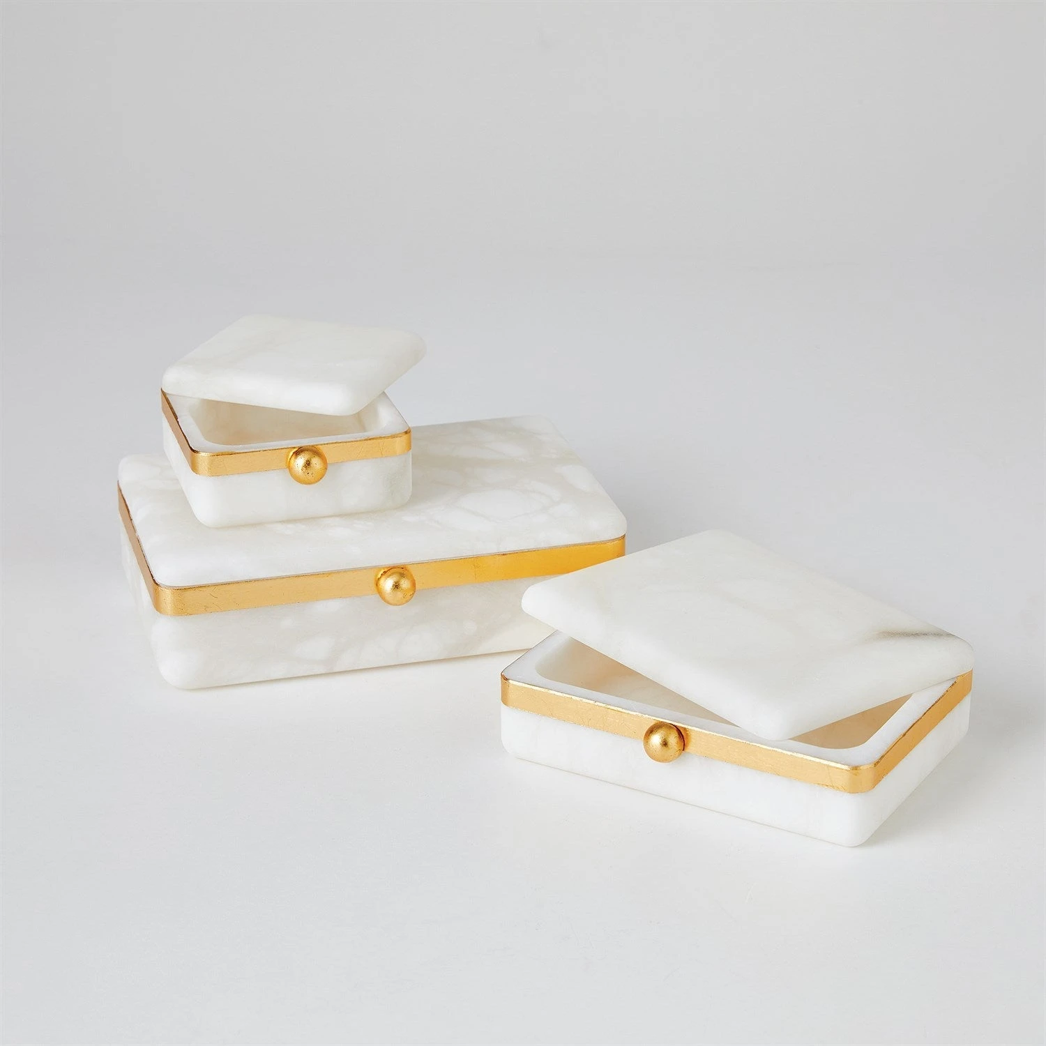 Global Views Gold Band Swivel Alabaster Box 2 Global Views Gold Band Swivel Alabaster Box - Image 2