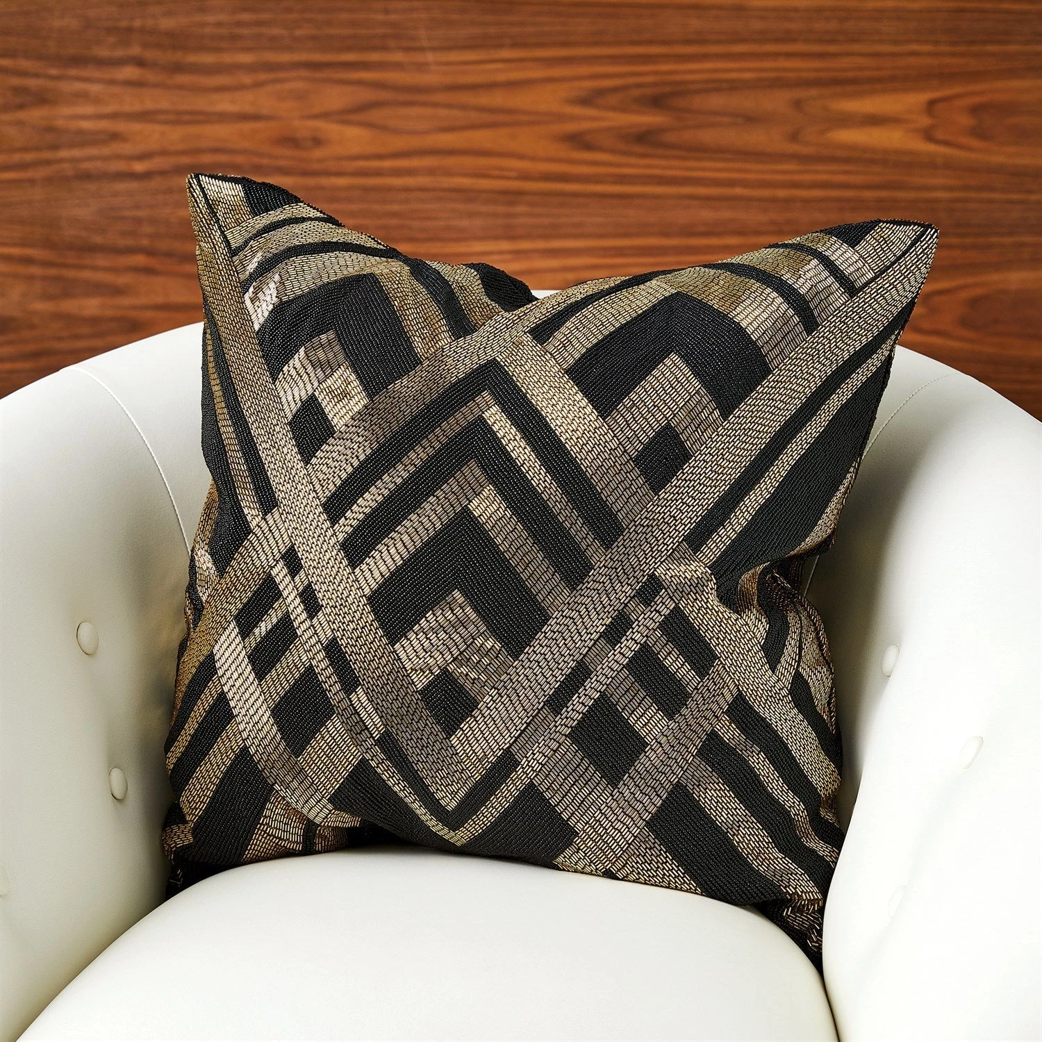 Global Views Woven Lines Pillow - Black/Gold DSC 2 Global Views Woven Lines Pillow - Black/Gold DSC - Image 2