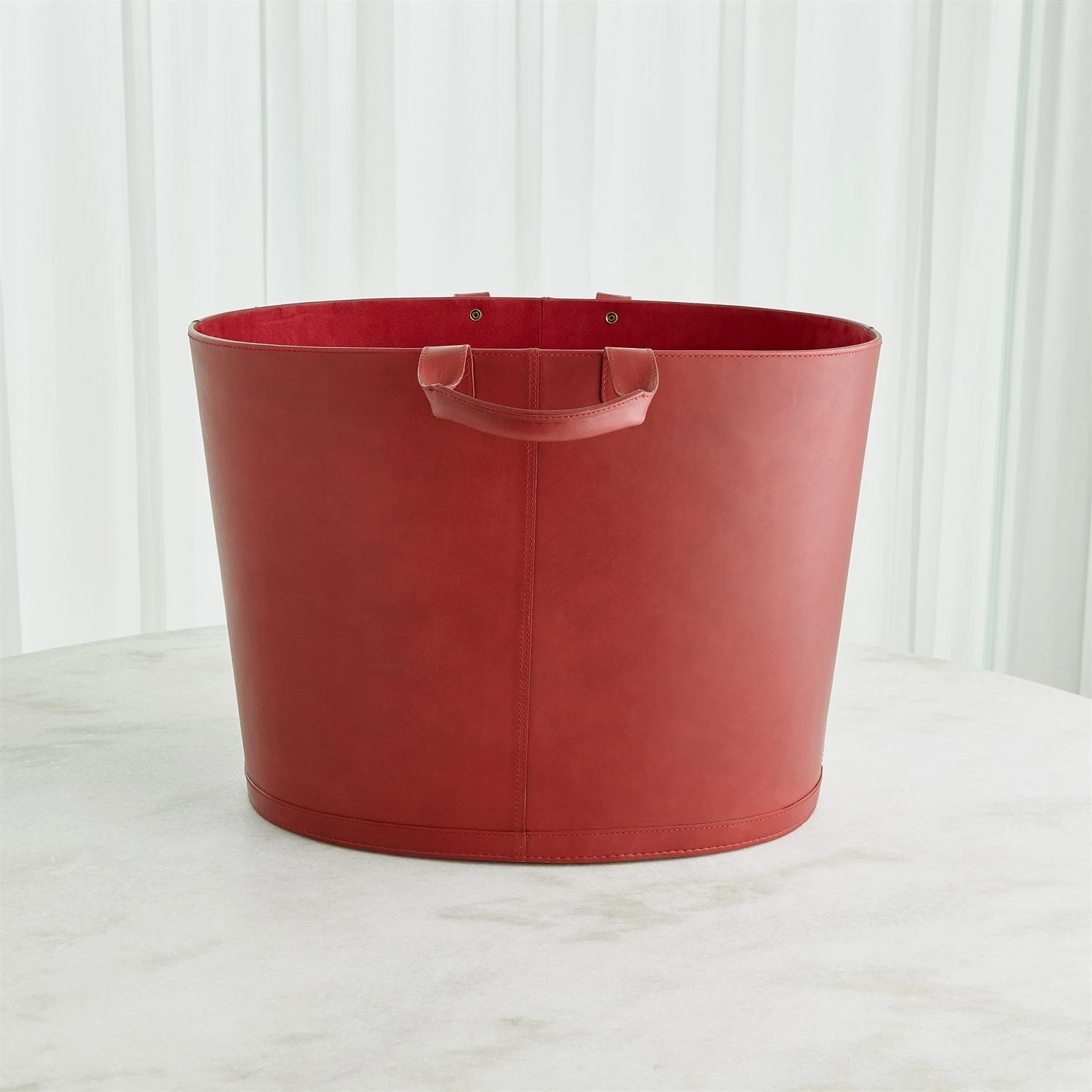 Global Views Oversized Oval Leather Basket - Deep Red 1 Global Views Oversized Oval Leather Basket - Deep Red