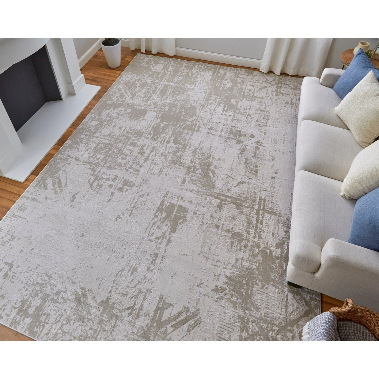 Feizy Prasad 39NAF Modern Abstract In Ivory/Taupe/Silver 2 Feizy Prasad 39NAF Modern Abstract In Ivory/Taupe/Silver - Image 2