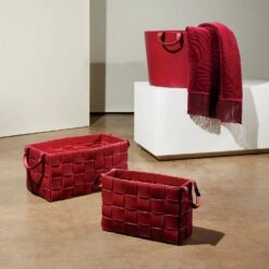 Global Views Oversized Oval Leather Basket - Deep Red 8 Global Views Oversized Oval Leather Basket - Deep Red -Grayson-Living 74758