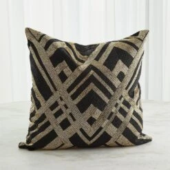 Global Views Woven Lines Pillow - Black/Gold DSC