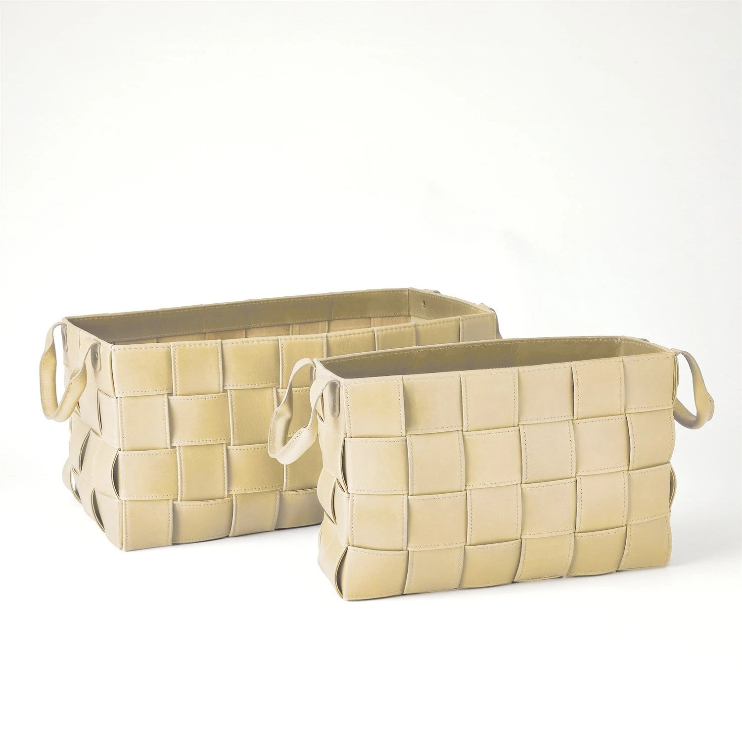 Global Views Soft Woven Leather Basket - Beige 2 Global Views Soft Woven Leather Basket - Beige - Image 2