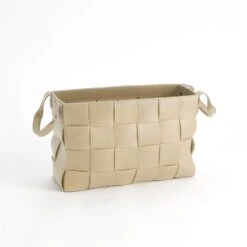 Global Views Soft Woven Leather Basket - Beige 8 Global Views Soft Woven Leather Basket - Beige -Grayson-Living 76068