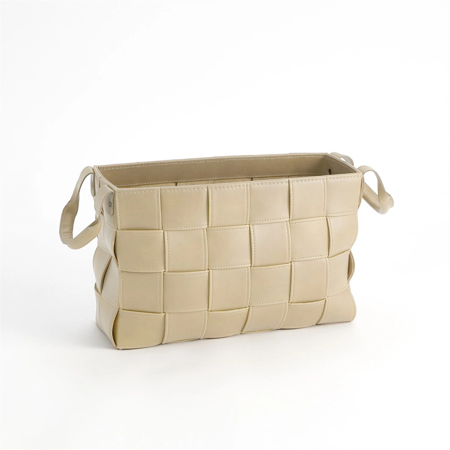Global Views Soft Woven Leather Basket - Beige 4 Global Views Soft Woven Leather Basket - Beige - Image 4