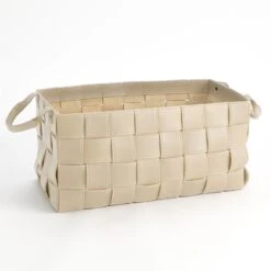 Global Views Soft Woven Leather Basket - Beige 7 Global Views Soft Woven Leather Basket - Beige -Grayson-Living 76071