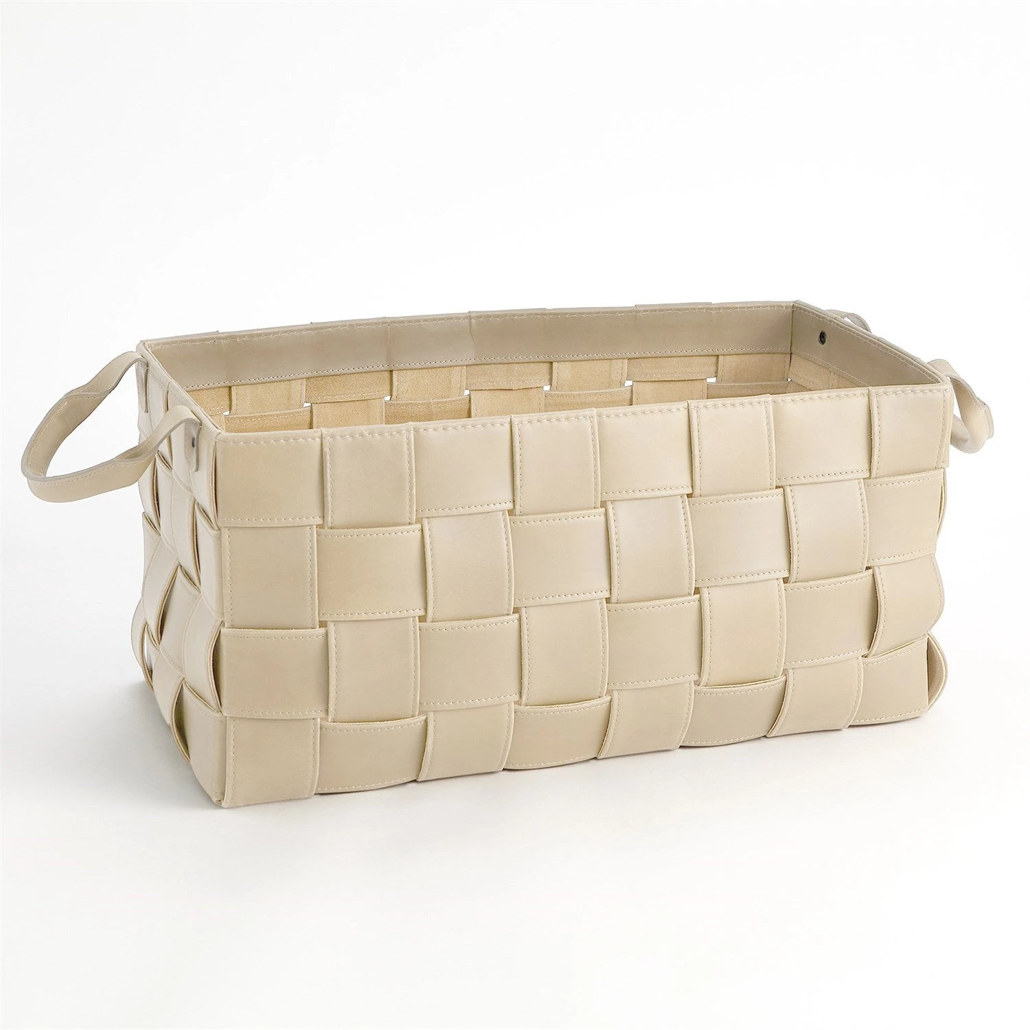 Global Views Soft Woven Leather Basket - Beige 3 Global Views Soft Woven Leather Basket - Beige - Image 3