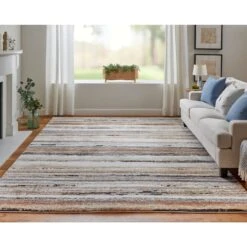 Feizy Gilmore 39MQF Modern Stripes In Ivory/Orange/Gray -Grayson-Living 76375d5515cc8341fbc0a6a0d72d0a91d285189f