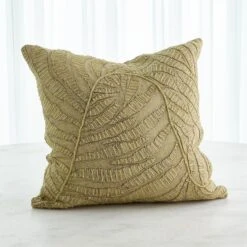 Global Views Beaded Palm Leaf Pillow - Khaki DSC