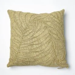 Global Views Beaded Palm Leaf Pillow - Khaki DSC 5 Global Views Beaded Palm Leaf Pillow - Khaki DSC -Grayson-Living 77466