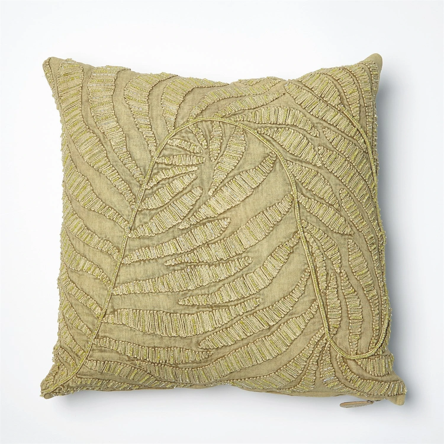 Global Views Beaded Palm Leaf Pillow - Khaki DSC 3 Global Views Beaded Palm Leaf Pillow - Khaki DSC - Image 3