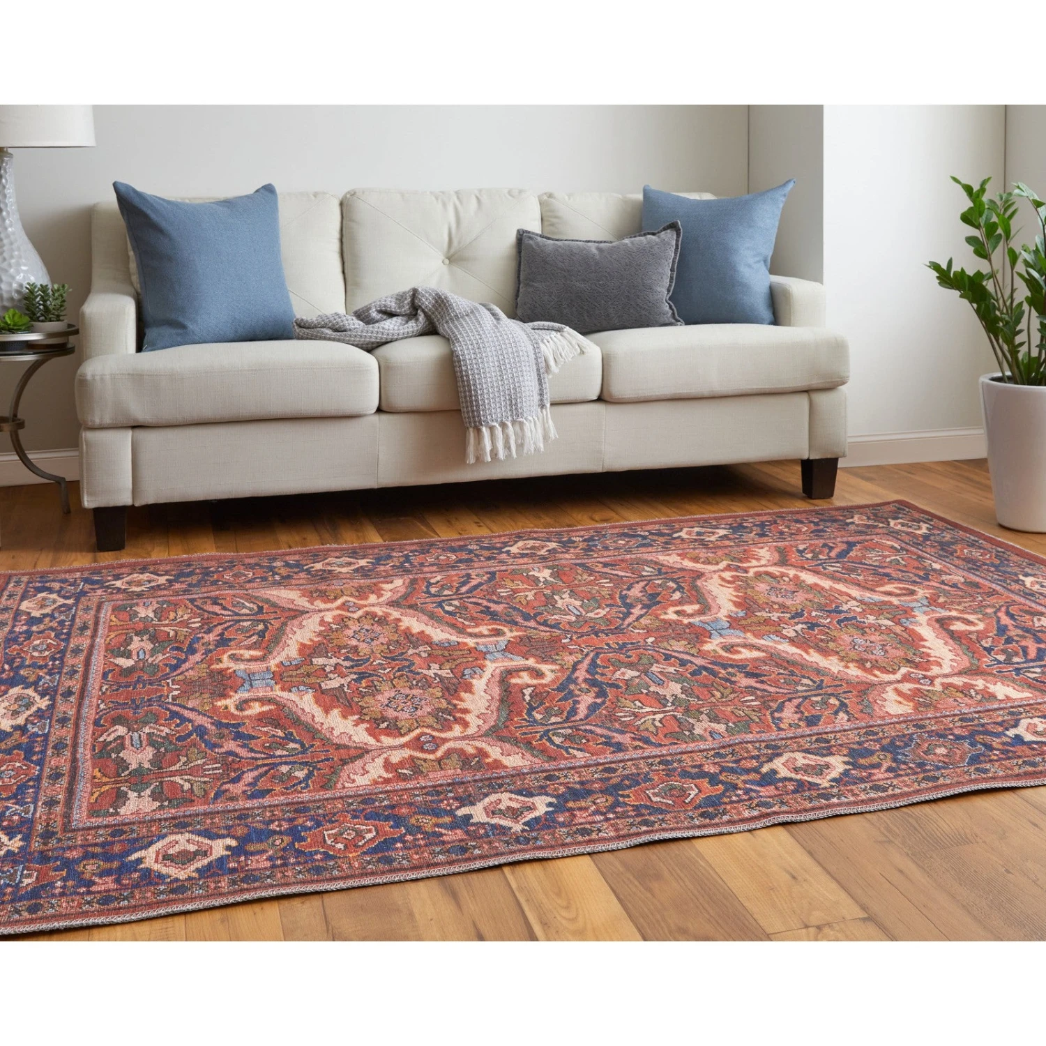 Feizy Rawlins 39HMF Transitional Medallion In Red/Tan/Blue 4 Feizy Rawlins 39HMF Transitional Medallion In Red/Tan/Blue - Image 4