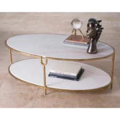 Global Views Iron And Stone Oval Coffee Table