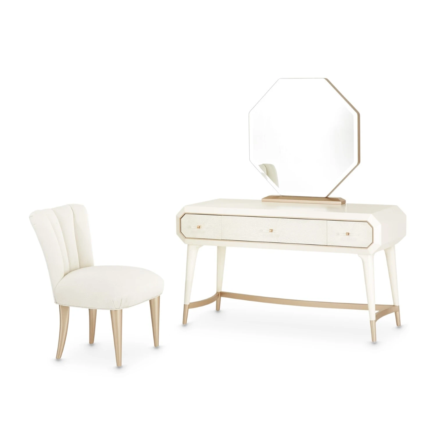 Michael Amini La Rachelle Vanity Set With Mirror & Chair - Champagne 1 Michael Amini La Rachelle Vanity Set With Mirror & Chair - Champagne