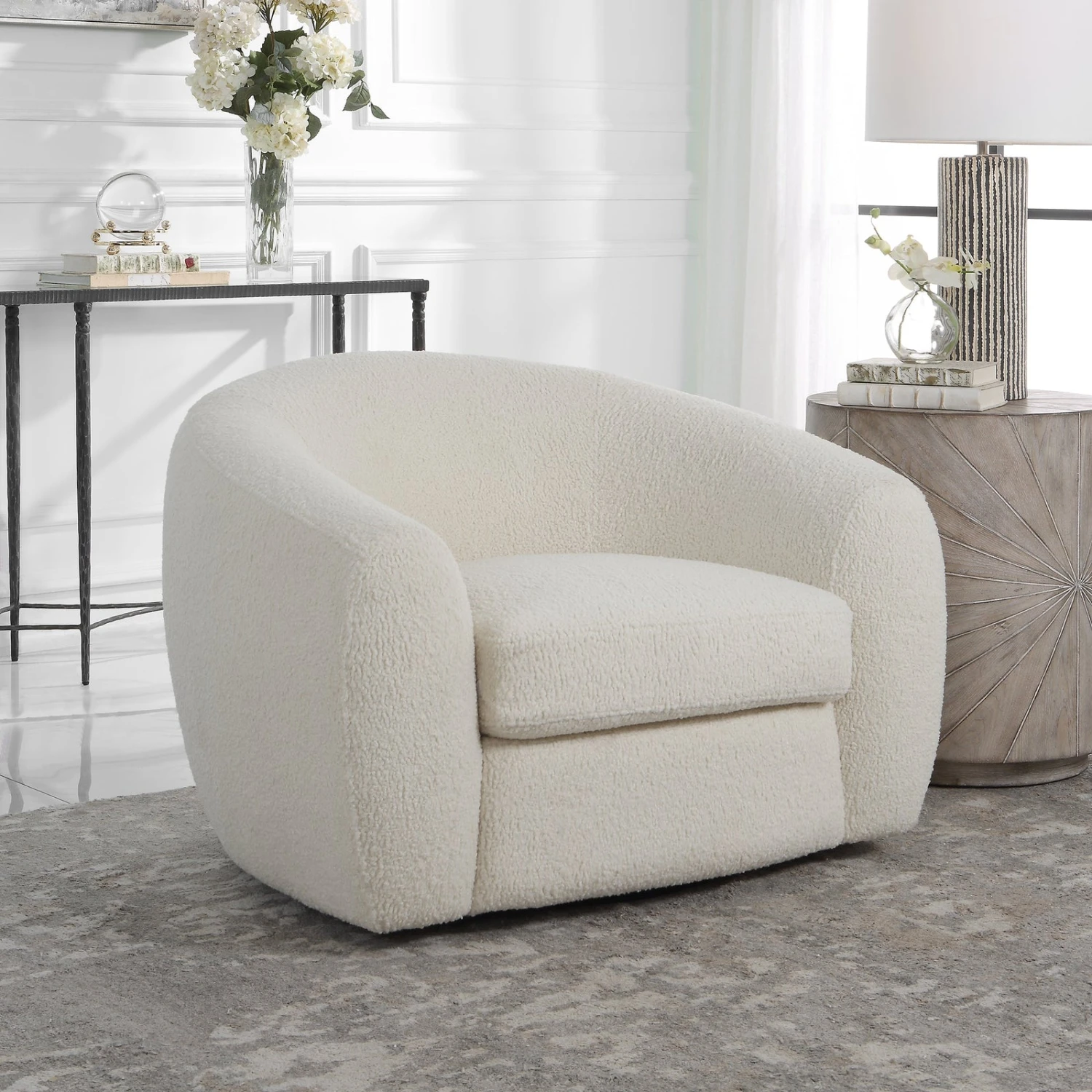 Uttermost Capra Art Deco White Swivel Chair 2 Uttermost Capra Art Deco White Swivel Chair - Image 2