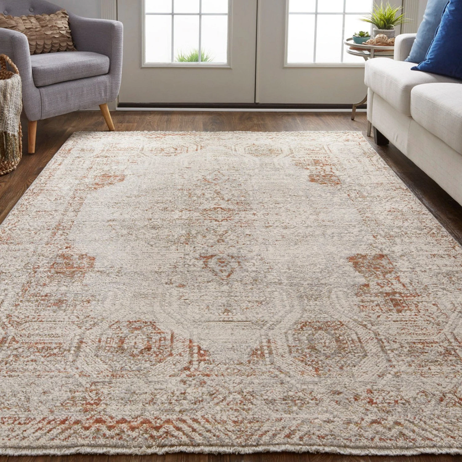 Feizy Kaia 39GKF Transitional Distressed In Tan/Ivory/Orange 2 Feizy Kaia 39GKF Transitional Distressed In Tan/Ivory/Orange - Image 2