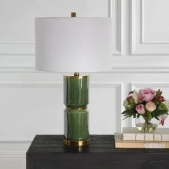 Modern Accents Metal Base Cylinder Ceramic Table Lamp -Grayson-Living LMP 14325 W26118 1 A BEAUTY LIGHT OFF