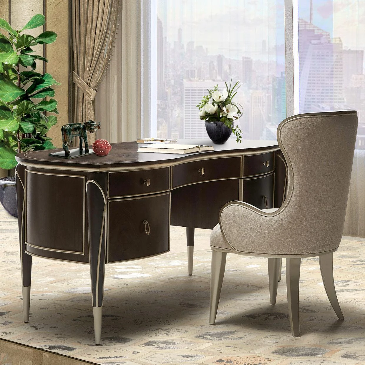 Michael Amini Villa Cherie Hazelnut Desk 2 Michael Amini Villa Cherie Hazelnut Desk - Image 2
