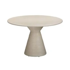 TOV Furniture Fern Beige Textured Faux Plaster Concrete Indoor / Outdoor Round Dining Table