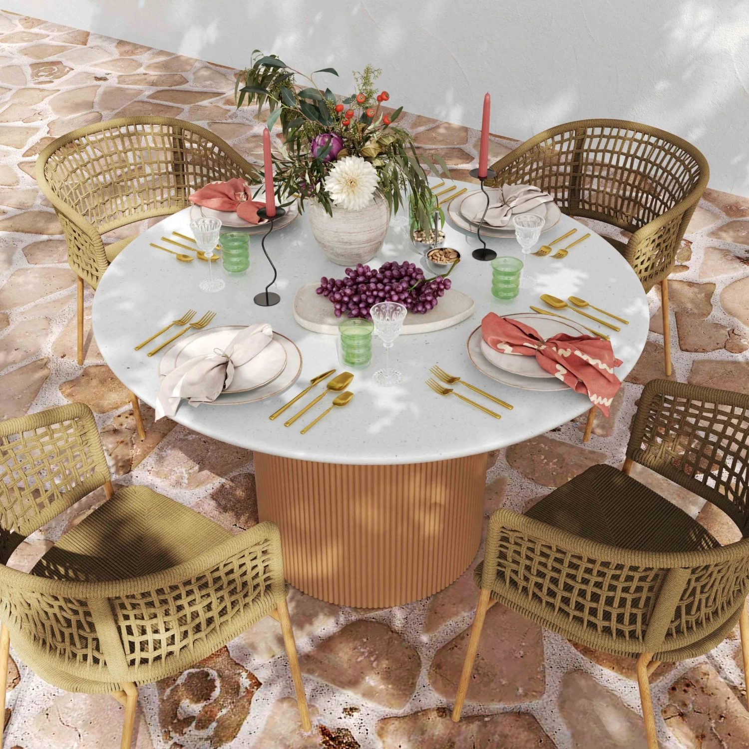 TOV Furniture Rose Faux Terrazzo And Terracotta Indoor / Outdoor Round Concrete Dining Table 2 TOV Furniture Rose Faux Terrazzo And Terracotta Indoor / Outdoor Round Concrete Dining Table - Image 2