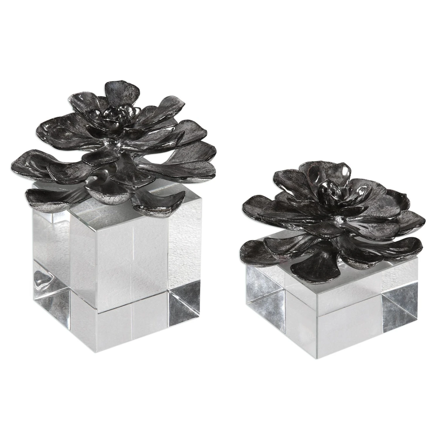 Uttermost Indian Lotus Metallic Silver Flowers - Set Of 2 2 Uttermost Indian Lotus Metallic Silver Flowers - Set Of 2 - Image 2