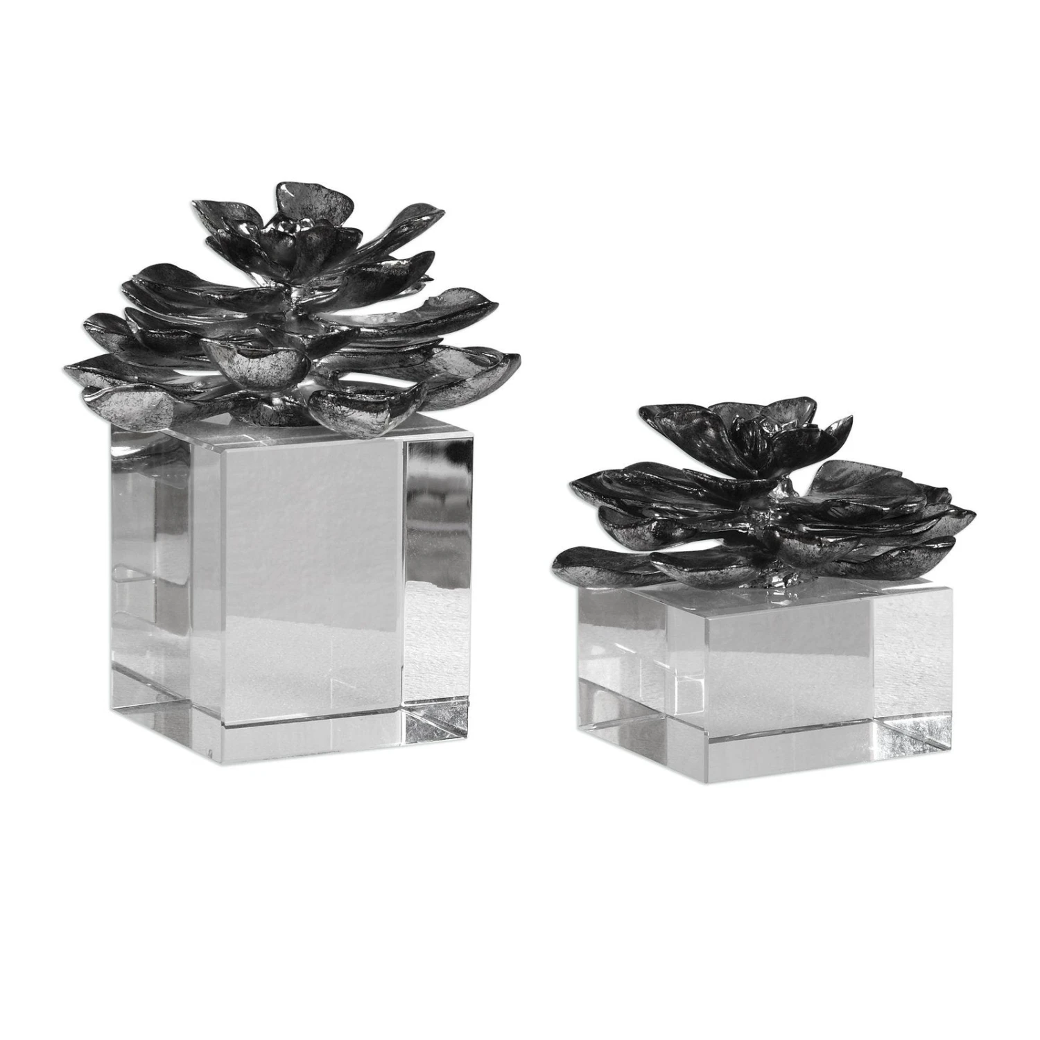 Uttermost Indian Lotus Metallic Silver Flowers - Set Of 2 1 Uttermost Indian Lotus Metallic Silver Flowers - Set Of 2