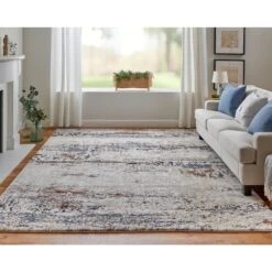 Feizy Gilmore 39MLF Modern Abstract In Ivory/Blue/Gray -Grayson-Living a8c00a575c2d5e7160b53f7724dc8268eec8db99