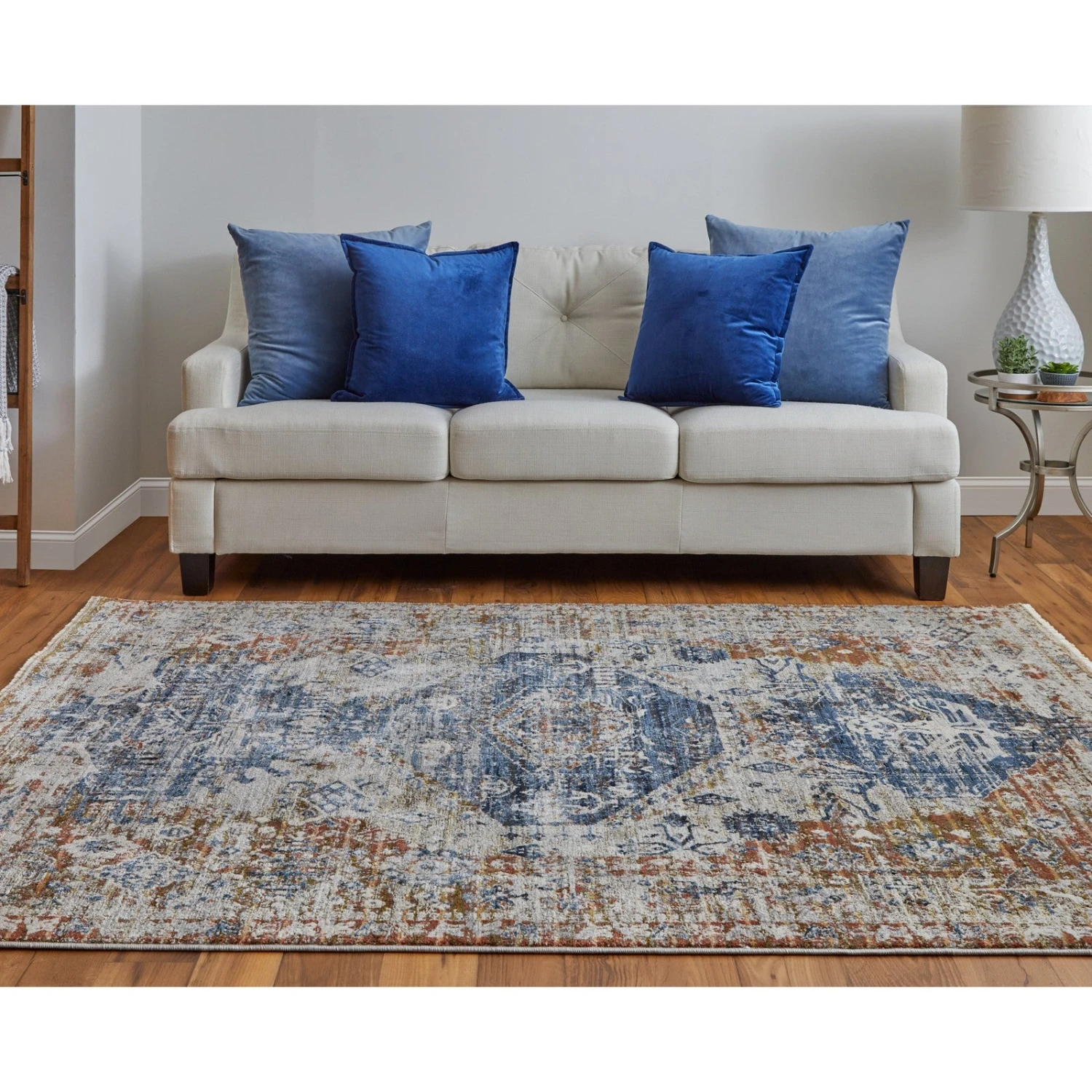 Feizy Kaia 39HWF Transitional Medallion In Ivory/Orange/Blue 4 Feizy Kaia 39HWF Transitional Medallion In Ivory/Orange/Blue - Image 4