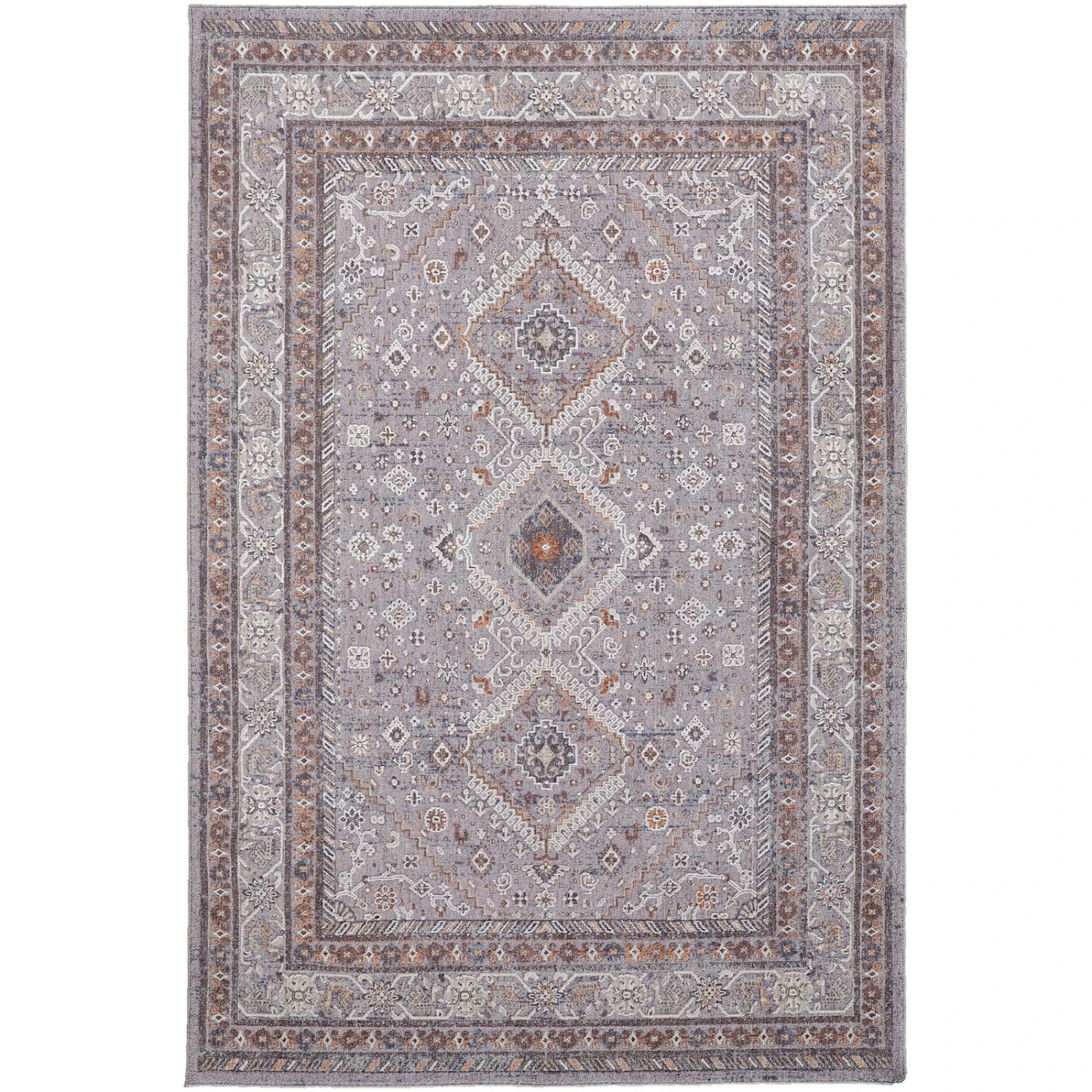 Feizy Francisco 39GBF Transitional Medallion In Gray/Orange/Ivory 1 Feizy Francisco 39GBF Transitional Medallion In Gray/Orange/Ivory